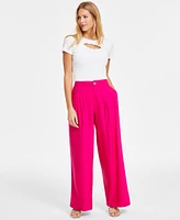 I.n.c. International Concepts Petite Linen-Blend High-Rise Pleated Wide-Leg Pants