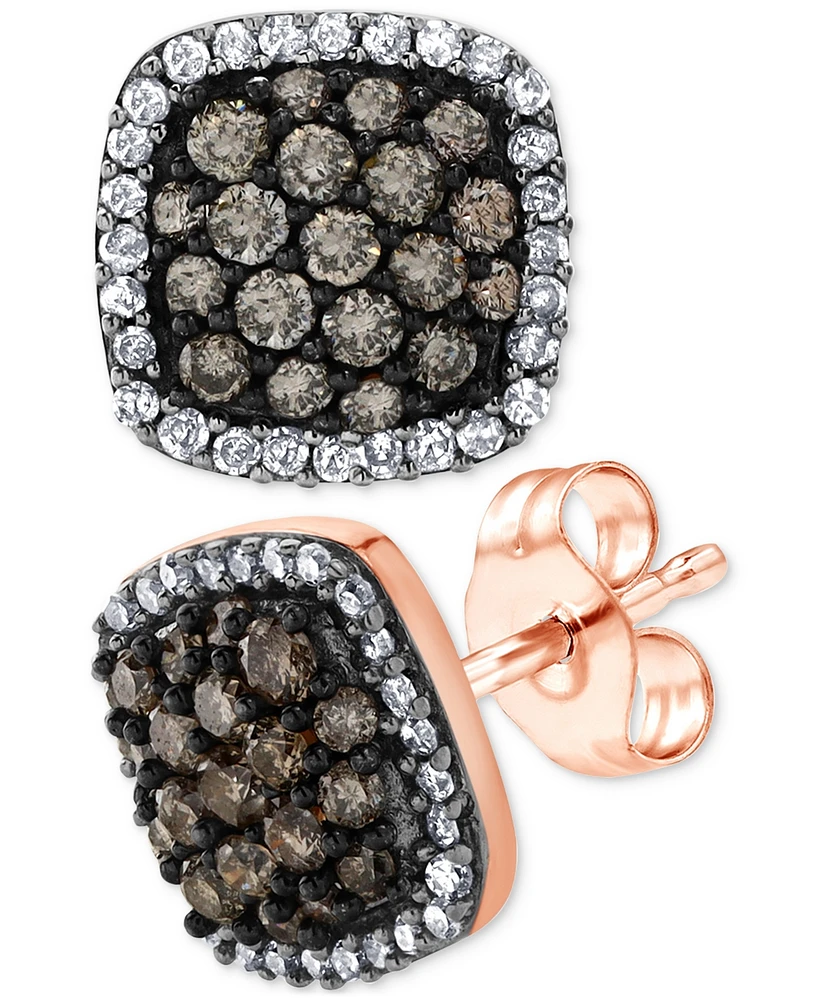 Champagne & White Diamond Halo Cluster Stud Earrings (5/8 ct. t.w.) in 14k Rose Gold