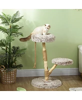 PawHut 35 Inch Moden Cat Tree Tower with Wooden Scratching Post,