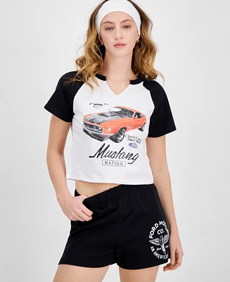 Love Tribe Juniors' Ford Mustang Raglan-Sleeve T-Shirt