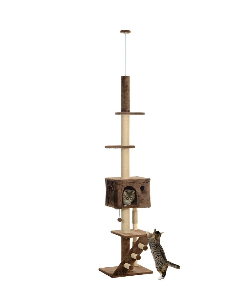 PawHut Floor to Ceiling Cat Tree, Adjustable Height 89"-104",