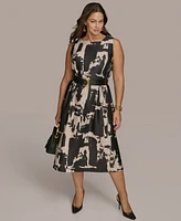 Donna Karan New York Plus Printed Belted A-Line Dress