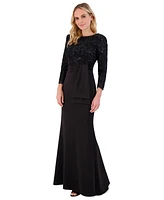 Eliza J Women's Floral-Sequin 3/4-Sleeve Boat-Neck Gown