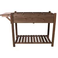 8 Pockets Horticulture Raised Garden Bed Elevated Wood Planter Box Stand with Foldable Side Table and Storage Shelf for Herb/Vegetables/Flowers, dark