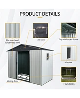 8ft x 4ft Outdoor Metal Storage Shed with Window and Metal Foundation for Backyard, Patio, Lawn --White and Black