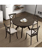 47.24''Round Rubber Wood Dining Table for 4-6 with Wooden Trestle Pedestal Base,Modern Kitchen Wooden Table Dinner Table for Dining Room, Living Room