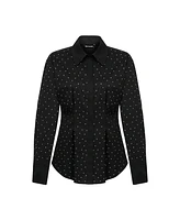 Nocturne Women's Rhinestone Embroidered Button-Up Shirt