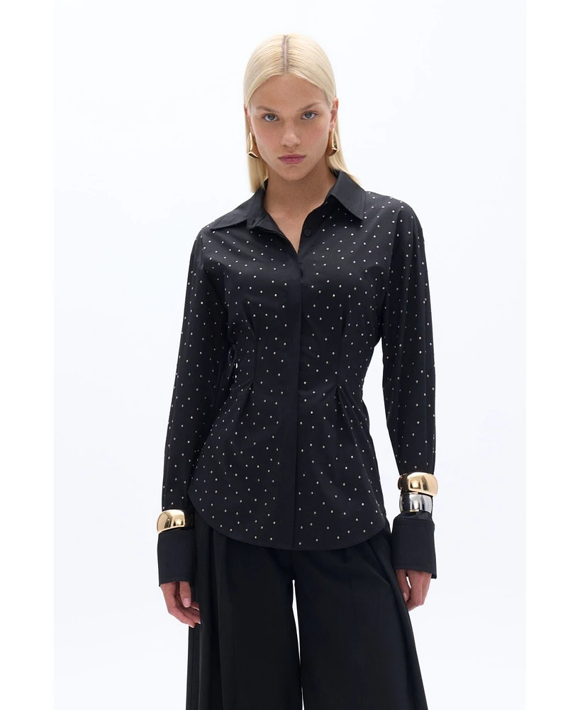 Nocturne Women's Rhinestone Embroidered Button-Up Shirt