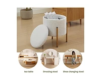 Modern Round Storage Ottoman, Ottoman Foot Stools With Metal Base, Ottoman Footstool with Removable Lid Storage Ottoman for Living Room, Bedroom, Make