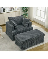 47.7'' Oversized Corduroy Chaise Longue with Ottoman, Deep Seat Reclining Chair Sofa, Comfy Thicked Upholstered Pad Chair, with Foot Stool, Oversize,