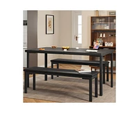 gaomon Kitchen Table and 2 Dining Benches Set, 3 Piece Dining Table Set for 4, Space-Saving Dinette for Kitchen, Dining Room