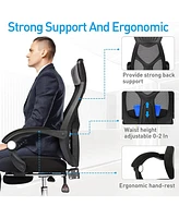 Slickblue Ergonomic Office Desk Chair Mesh High Back with Leather Headrest, Adjustable Lumbar Support, and Recliner Feature