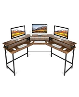 Slickblue Sturdy W Shaped Corner Computer Desk with Monitor Stand for Home Office