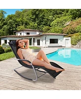 Slickblue Patio Curved Rocker Chaise Lounge Chairs Rocking Chairs with Removable Pillow for Outdoor Comfort