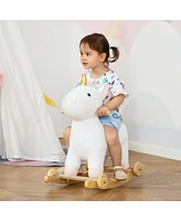 Qaba 2 in 1 Rocking Horse Glide Unicorn w/ Sound for 3-6 Years Old