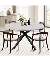 Slickblue Elegant 53" Round Dining Table for 4-6 with Marble Texture and Metal Legs