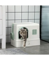 PawHut Cat Litter Box with Scoop, Deodorants, Drawer Pan,