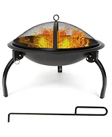 Slickblue 21" Outdoor Portable Fire Pit Bowl - Wood Burning Stove with Bbq Grill, Mesh Spark Screen, and Fire Poker