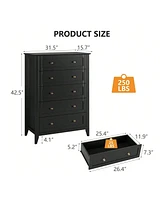 gaomon Modern 5 Chest Of Drawer Dresser, Modern Tall Nightstand With Deep Drawers And Nickel Round Handle, Wood Organizer Storage Cabinet For Bedroom