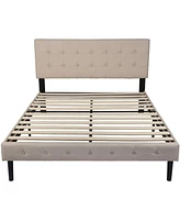 Slickblue Fabric Upholstered Bed Frame with Solid Wood Slat Support and Headboard