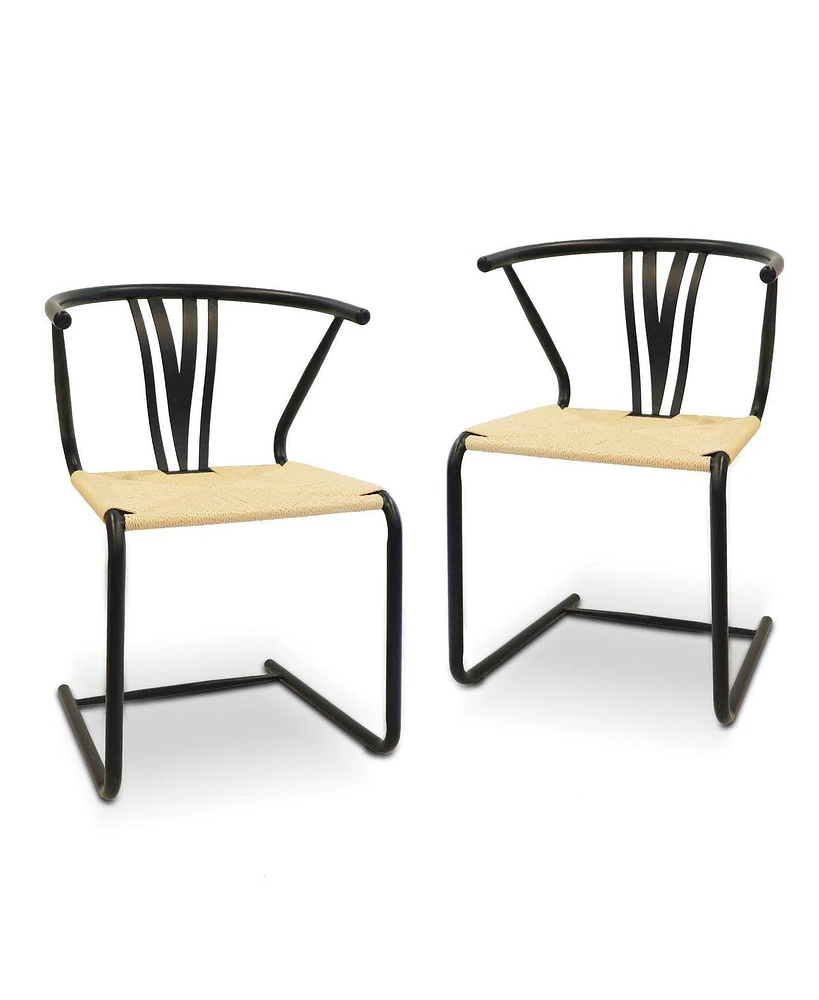 Slickblue 2-Pack Wishbone Chairs Hand-Woven Paper Rattan for Trendy Dining Spaces