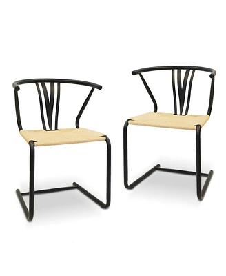 Slickblue 2-Pack Wishbone Chairs Hand-Woven Paper Rattan for Trendy Dining Spaces