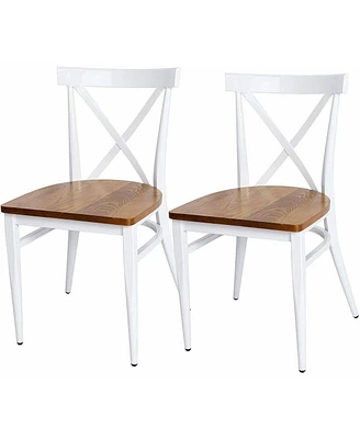 Slickblue Metal Frame Dining Room Chairs Set of 2 – Stylish Wood Seat with Cross Back Design