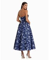 Women's Strapless Brocade Midi Dress