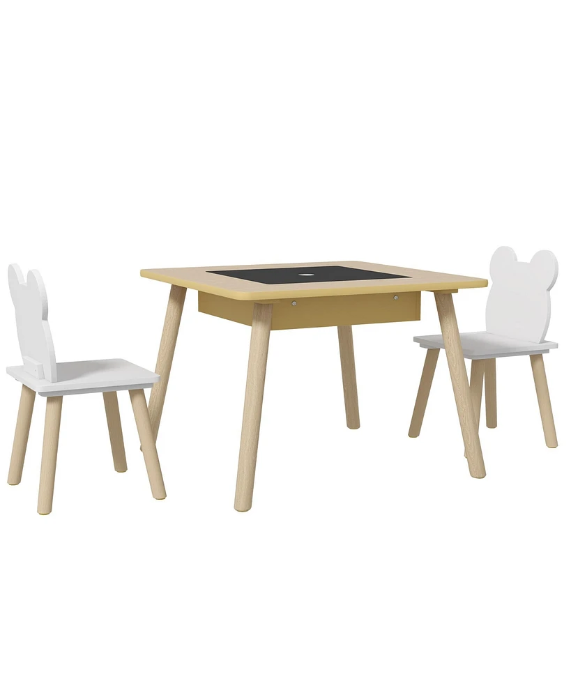 Qaba 3 Piece Kids Table and Chair Set, Natural Wood