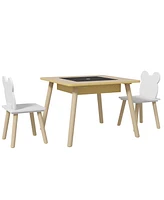 Qaba 3 Piece Kids Table and Chair Set, Natural Wood