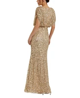 Mac Duggal Women's Draped Sleeve V Neck Gown