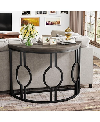 Tribesigns 43 Inch Industrial Semi Circle Sofa Table with Geometric Base,Half Moon Console for Entryway