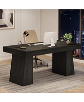 Tribesigns 55 Inches Executive Desk, Mid-Century Modern Home Office Desk with Double Trapezoid Base, Wood Computer Business Workstation Smal
