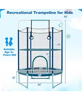 Gymax 60'' Trampoline for Kids w/ Gymnastic Bar Rings Foamed Handle No Gap Design