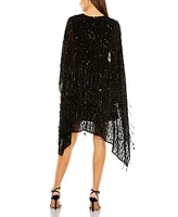 Mac Duggal Women's Cape Back Fringe Beaded Robe Dress