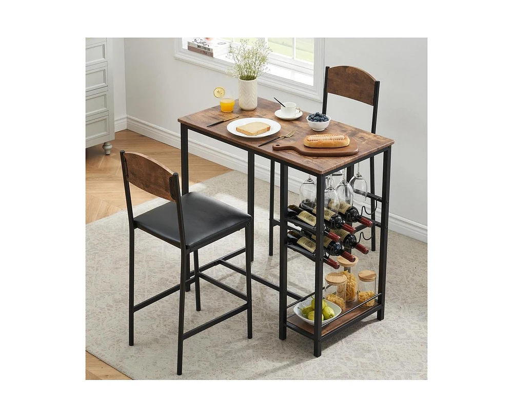 gaomon Dining Table Set for 2, Bar Table and Chairs Set for 2 with Storage Shelf and Wine Rack