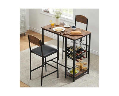 gaomon Dining Table Set for 2, Bar Table and Chairs Set for 2 with Storage Shelf and Wine Rack