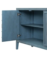 Slickblue Retro Sideboard with Circular Groove Design and Round Metal Handles for Entrance, Dining & Living Rooms