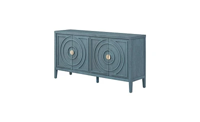 Slickblue Retro Sideboard with Circular Groove Design and Round Metal Handles for Entrance, Dining & Living Rooms