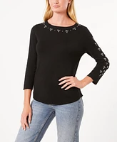 Cable & Gauge Women's Boat Neck Rhinestone Sweater