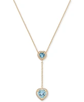 Swiss Blue Topaz (7/8 ct. t.w.), Sky Blue Topaz (3 ct. t.w.) & White Topaz (1/2 ct. t.w.) Heart Lariat Necklace in 14k Gold over Sterling Silver, 18"