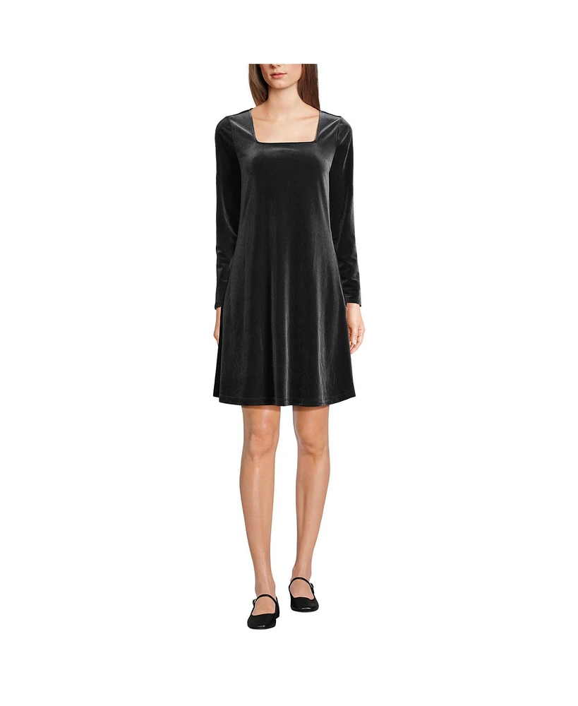 Lands' End Women's Knit Velvet Square Neck Dress