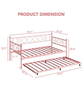 gaomon Twin Daybed with Pull-Out Trundle, Stylish Headboard and Metal Slats