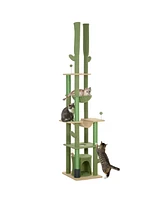 PawHut 89"-100" Floor to Ceiling Cat Tree w/ Grooming Brush Post,