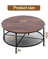 Skonyon 32IN Round Wood Top Coffee Table For Living Room