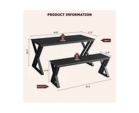 gaomon Dining Table Bench Set for 4, Kitchen Table Set with 2 Benches, Rectangular Dining Room Table Set with Sturdy Metal Frame