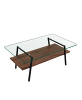 Slickblue Modern Rectangle Coffee Table with Tempered Glass Top and Metal Legs for Living Room