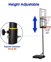 Slickblue Portable Basketball Hoop System Height Adjustable 5ft-6.8ft Backboard with Wheels for Kids Outdoor Play