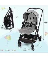 Slickblue Girls Convertible Bassinet to Stroller – 2-in-1 Carriage with Adjustable Footrest & Canopy