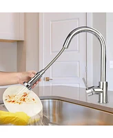 Slickblue 360° Swivel Kitchen Faucet with Pull-Out Spray Head Stainless Steel Single Handle Tap for 1-Hole Sinks